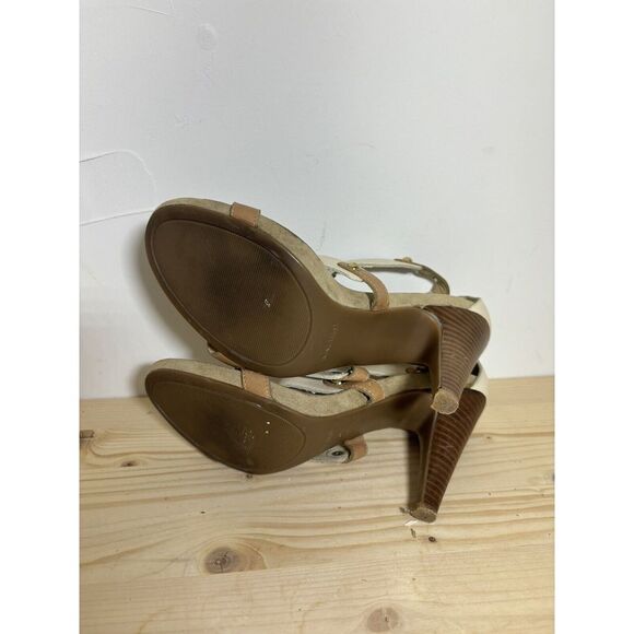 Nine West Women's Stellen Caged High Heel Sandals Buttermilk Leather 8.5 EUC U8 - Picture 4 of 4